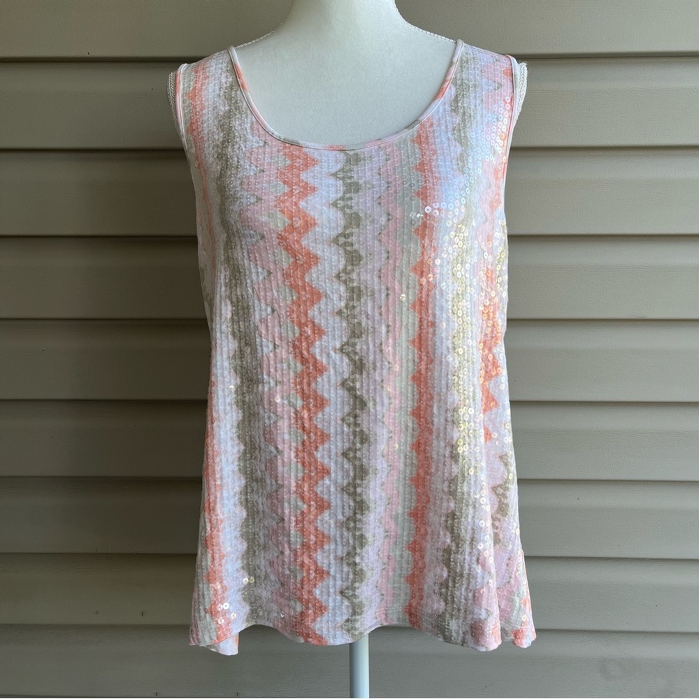 •Ruby Rd.• Sequin Front Chevron Sleeveless Blouse - Size Large